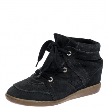 Pre Owned Isabel Marant Dark Blue Suede Bobby Wedge Sneakers Size 41