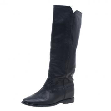 Pre Owned Isabel Marant Black Leather Chess Knee Boots Size 37 