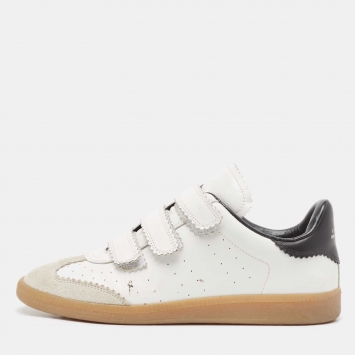 Pre Owned Isabel Marant White/Black Leather and Suede Beth Velcro Low Top Sneakers Size 40