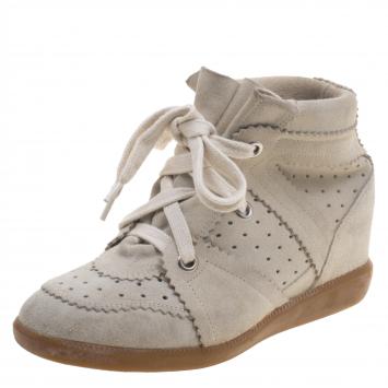 Pre Owned Isabel Marant Beige Perforated Suede Etoile Wedge Sneakers Size 37