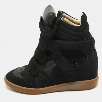 Pre Owned Isabel Marant Black Suede And Leather Bekett High Top Sneakers Size 38