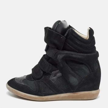 Pre Owned Isabel Marant Black Suede and Leather Bekett Wedge Sneakers Size 39