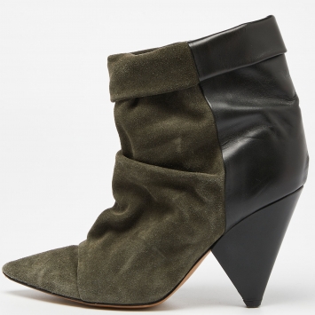 Pre Owned Isabel Marant Black/Grey Suede and Leather Andrew Ankle Boots Size 39