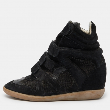 Pre Owned Isabel Marant Black Suede Beckett Wedge Sneakers Size 40