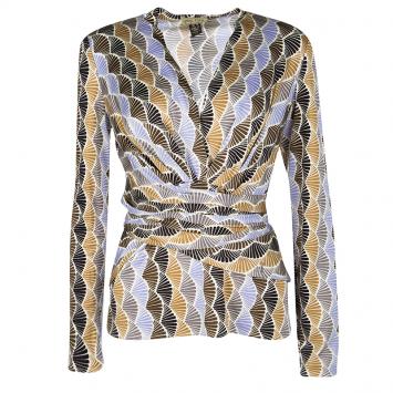 Pre Owned Issa Multicolor Printed Tie Waist Detail Long Sleeve Top L