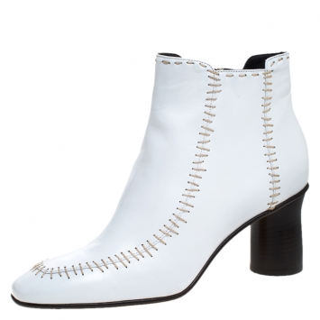 Pre Owned J.W.Anderson White Leather Stitch Detail Ankle Boots Size 41