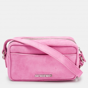 Pre Owned Jacquemus Pink Suede Le Baneto Crossbody Bag