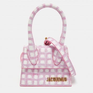 Pre Owned Jacquemus Pink and White Leather Le Chiquito Bag