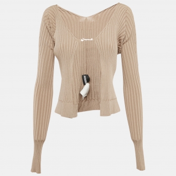 Pre Owned Jacquemus Beige Rib Knit La Maille Pralù Le Raphia Cardigan S