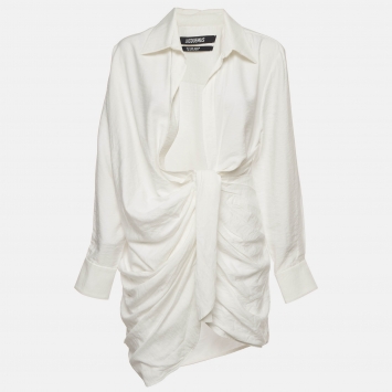 مملوكة مسبقًا Jacquemus White Crepe Draped La Robe Bahia Mini Dress M