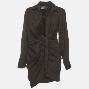 مملوكة مسبقًا Jacquemus Black Crepe Draped La Robe Bahia Mini Dress S