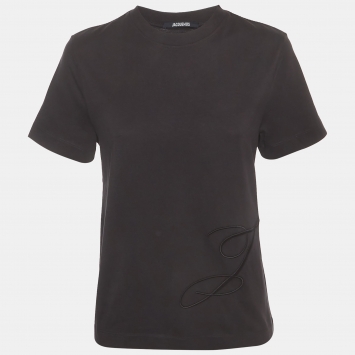 مملوكة مسبقًا Jacquemus Black Logo Embroidered Jersey Crewneck T-Shirt M