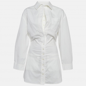 Pre Owned Jacquemus Le Splash White Layered Cotton Shirt Dress S