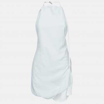 Pre Owned Jacquemus White Lannee 97 Poplin Asymmetric Mini Dress S