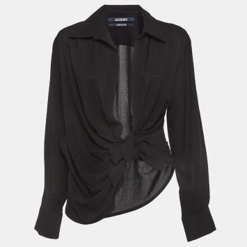 Pre Owned Jacquemus Black Wool Blend Draped Long Sleeve Shirt M