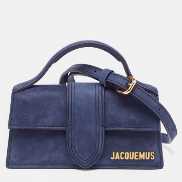 مملوكة مسبقًا Jacquemus Dark Blue Suede Mini Le Bambino Top Handle Bag