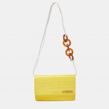 Pre Owned Jacquemus Yellow Croc Embossed Leather La Riviera Shoulder Bag