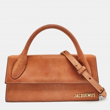 Pre Owned Jacquemus Brown Nubuck Leather Long Le Chiquito Top Handle Bag