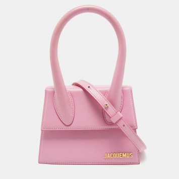 مملوكة مسبقًا Jacquemus Pink Leather Le Chiquito Moyen Top Handle Bag
