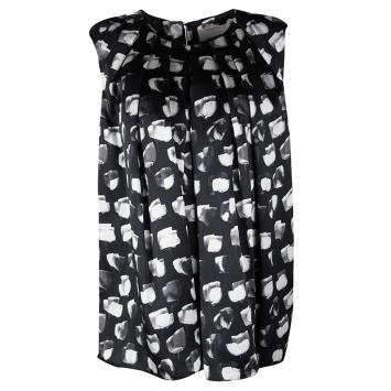 Pre Owned Jason Wu Black Floral Printed Silk Pleat Detail Sleeveless Top M