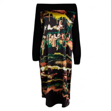 Pre Owned Jean Paul Gaultier Maille Femme Multicolor Printed Contrast Sleeve Dress L
