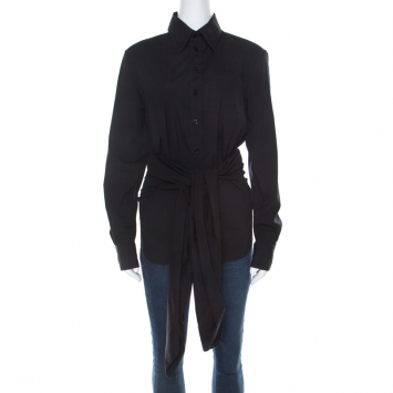 Pre Owned Jean Paul Gaultier Black Cotton Open-Back Tie-Detail Shirt M