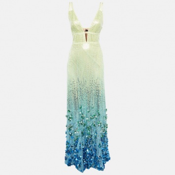 Pre Owned Jenny Packham Citrus Kingfisher Yellow Sequin Sleeveless Gown S