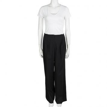 Pre Owned Jil Sander Black Wool Pleated Wide Leg Trousers M