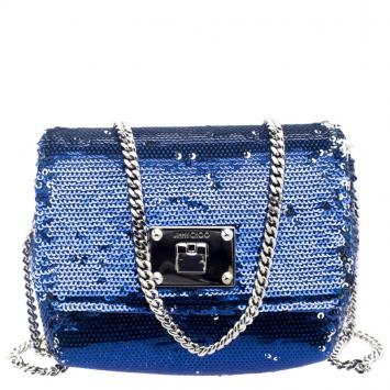 Pre Owned Jimmy Choo Blue/Silver Sequined Ruby Clutch