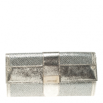 مملوكة مسبقًا Jimmy Choo Metallic Gold/Silver Textured Leather and Fabric Clutch