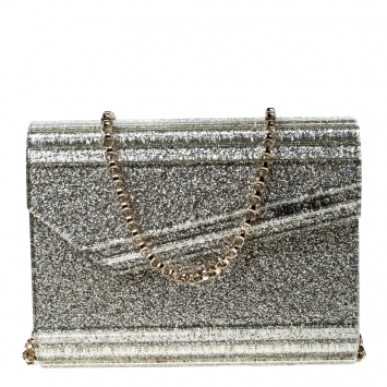 Pre Owned Jimmy Choo Gold Glitter Acrylic Candy Clutch Bag