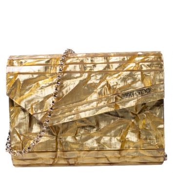 Pre Owned Jimmy Choo Gold Glitter Acrylic Candy Clutch Bag