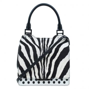 Pre Owned Jimmy Choo Black/White Zebra Print Calf Hair and Leather Amie Satchel