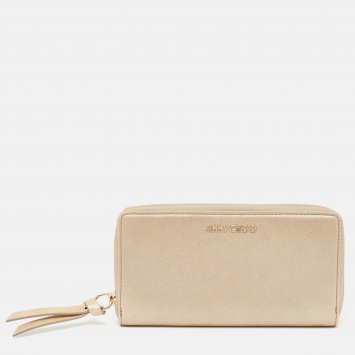 Pre Owned Jimmy Choo Gold Shimmer Leather Pippa Continental Wallet