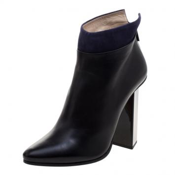 Pre Owned Jimmy Choo Black Leather and Blue Suede Legion Ankle Boots Size 39