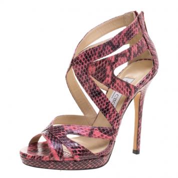 Pre Owned Jimmy Choo Pink Python Collar Platform Sandals Size 36