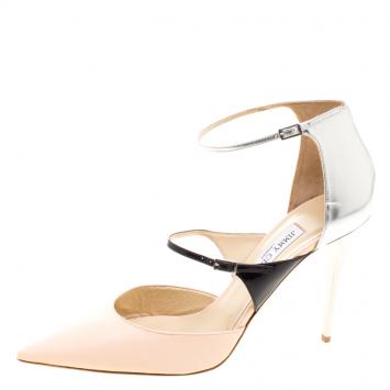 Pre Owned Jimmy Choo Tricolor Leather Typhoon Dual Strap Pointed Toe Pumps Size 42