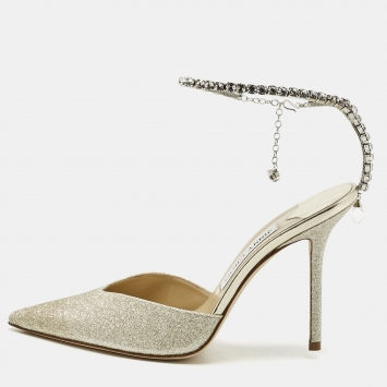 Pre Owned Jimmy Choo Gold Glitter Saeda Mary Jane Pumps Size 38