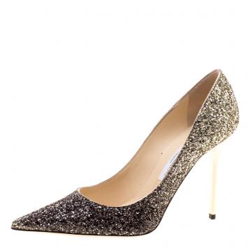 Pre Owned Jimmy Choo Metallic Ombrè Coarse Glitter Abel Pointed Toe Pumps Size 38