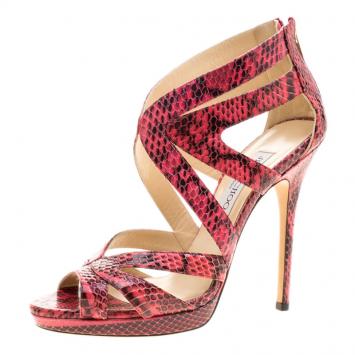 Pre Owned Jimmy Choo Pink Python Collar Platform Sandals Size 38