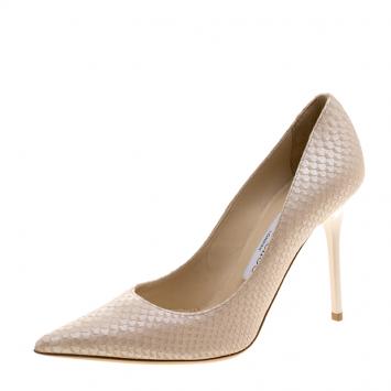 Pre Owned Jimmy Choo Beige Embossed Python Leather Romy Pumps Size 35