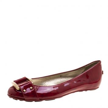 Pre Owned Jimmy Choo Red Patent Leather Morse Buckle Ballet Flats Size 36