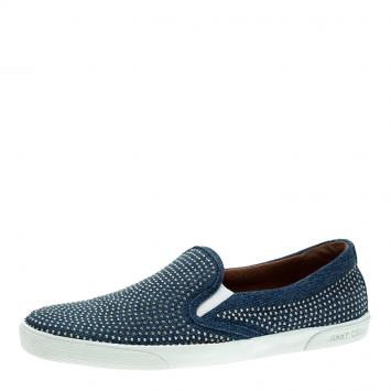 Pre Owned Jimmy Choo Blue Denim Micro Studded Demi Slip On Sneakers Size 42