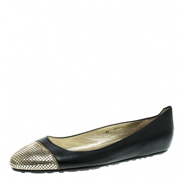 Pre Owned Jimmy Choo Black Leather Waine Embellished Cap Toe Ballet Flats Size 40