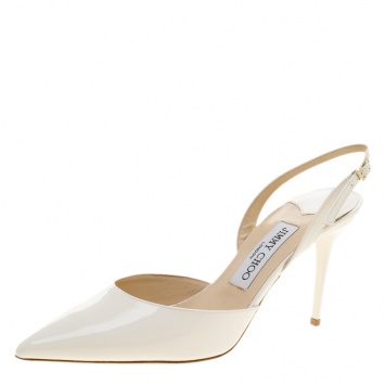 Pre Owned Jimmy Choo White Patent Leather Tilly Pointed Toe Slingback Sandals Size 38.5