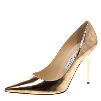Pre Owned Jimmy Choo Metallic Vintage Mirror Effect Leather Abel Pointed Toe Pumps Size 38.5