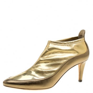 Pre Owned Jimmy Choo Metallic Gold Leather and PVC Dierdre Ankle Boots Size 37