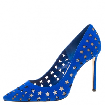 Pre Owned Jimmy Choo Cobalt Blue Romy Perforated Stars Pointed Toe Pumps Size 40