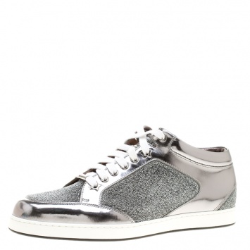 Pre Owned Jimmy Choo Metallic Grey Mesh and Leather Miami Sneakers Size 40