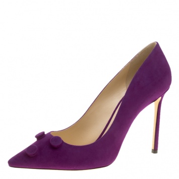 Pre Owned Jimmy Choo Madeline Purple Suede Jasmine Button Embellished Pointed Toe Pumps Size 40